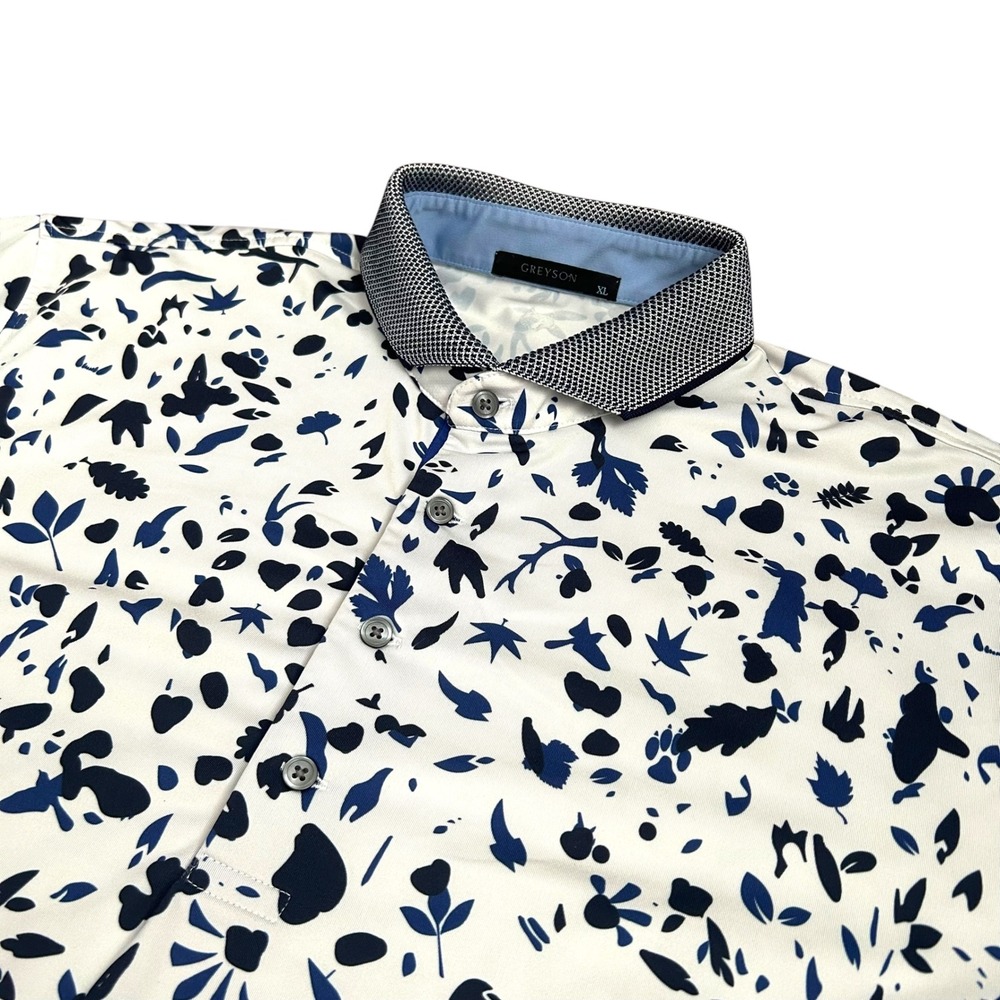 Greyson Mens XL Golf Polo Shirt White Blue Floral Abstract The Players Club